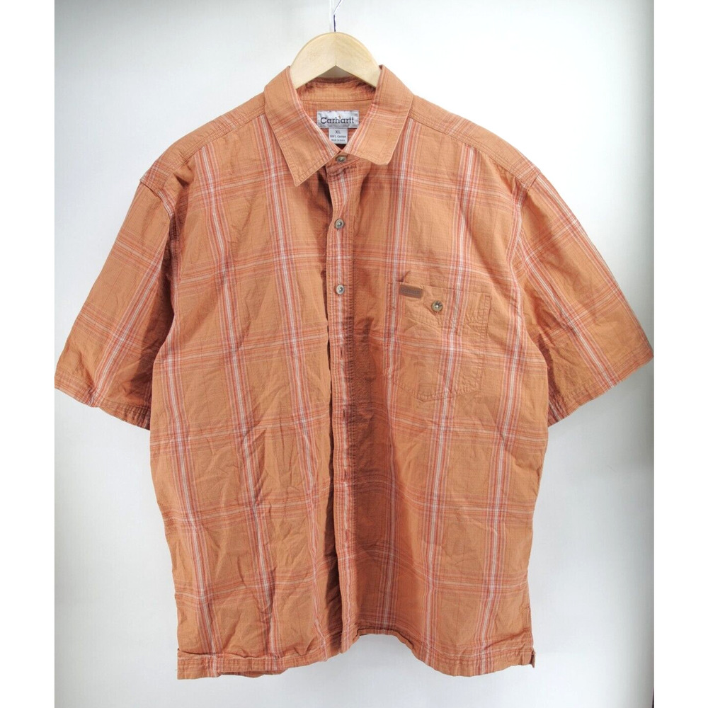 Carhartt Shirt Mens XL Short Sleeve Button Front‎ Pocket Orange Outdoors